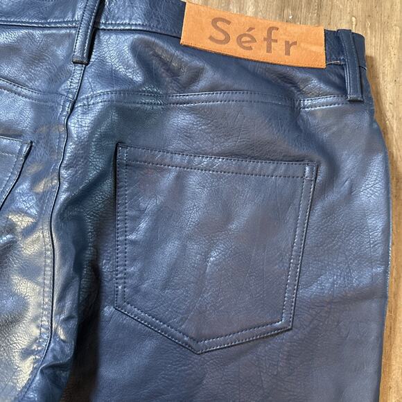 Sefr Sako Straight Leg Faux Leather Trousers Deep Blue Waist 32(34) - Picture 12 of 12